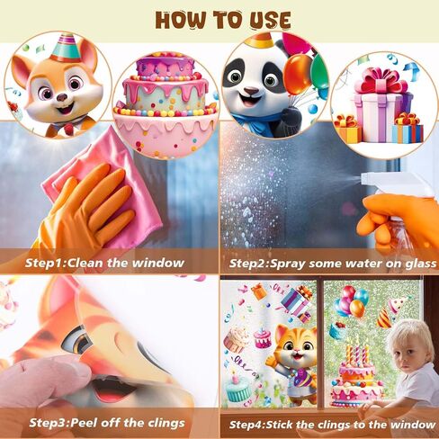 Lokipa Happy Birthday Window Clings ، 8 صفائح شارات نافذة الكرتون متعدد الألوان ، ملصقات نافذة الفينيل ، قابلة للإزالة ، الاستخدام الداخلي in Saudi Arabia
