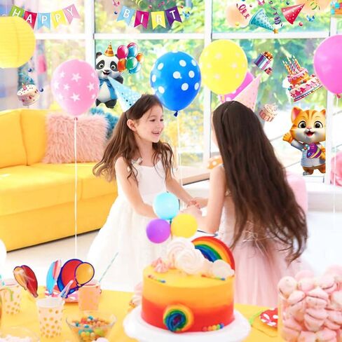 Lokipa Happy Birthday Window Clings ، 8 صفائح شارات نافذة الكرتون متعدد الألوان ، ملصقات نافذة الفينيل ، قابلة للإزالة ، الاستخدام الداخلي in Saudi Arabia