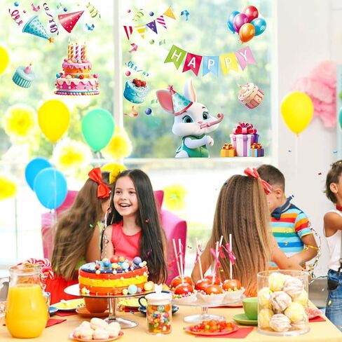 Lokipa Happy Birthday Window Clings ، 8 صفائح شارات نافذة الكرتون متعدد الألوان ، ملصقات نافذة الفينيل ، قابلة للإزالة ، الاستخدام الداخلي in Saudi Arabia