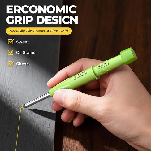 Nicpro CP3000 Carpenter Pencil with Sharpener, Mechanical Pencils Set with 19 Refills, Deep Hole Marker for Construction, Heavy Duty Woodworking Pencils, Carpenter Tools for Architect Marking (Green) in Kuwait