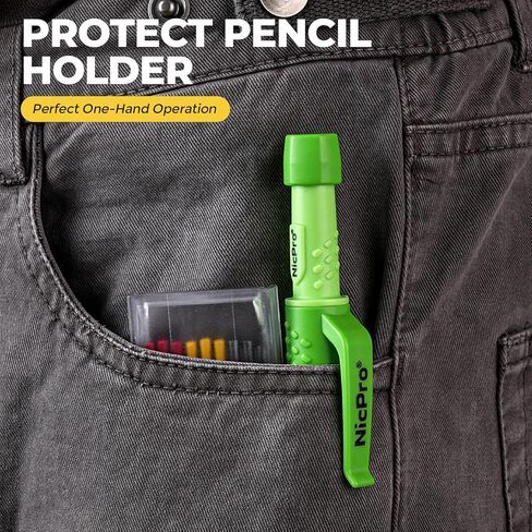 Nicpro CP3000 Carpenter Pencil with Sharpener, Mechanical Pencils Set with 19 Refills, Deep Hole Marker for Construction, Heavy Duty Woodworking Pencils, Carpenter Tools for Architect Marking (Green) in Kuwait