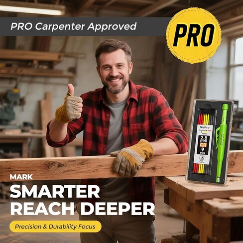 Nicpro CP3000 Carpenter Pencil with Sharpener, Mechanical Pencils Set with 19 Refills, Deep Hole Marker for Construction, Heavy Duty Woodworking Pencils, Carpenter Tools for Architect Marking (Green) in Kuwait