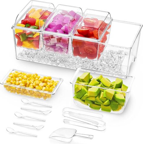 Lifewit Taco Bar Serving Set for Party with 5 Containers(2.5 Cup) & Components, Large Ice Chilled Condiment Caddy Organizer, Garnish Serving Tray Platter for Mimosa Bar Accessories, Fruit, Salad, Food in Saudi Arabia