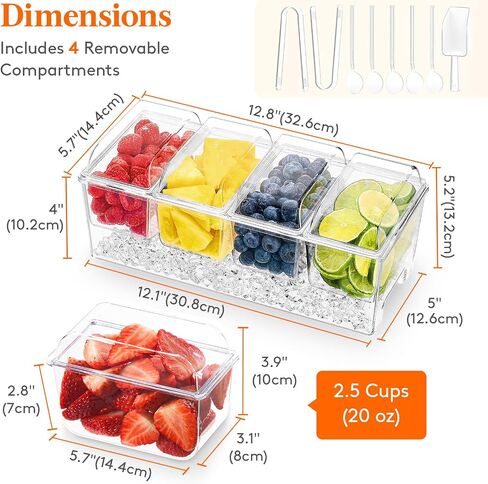 Lifewit Taco Bar Serving Set for Party with 5 Containers(2.5 Cup) & Components, Large Ice Chilled Condiment Caddy Organizer, Garnish Serving Tray Platter for Mimosa Bar Accessories, Fruit, Salad, Food in Saudi Arabia