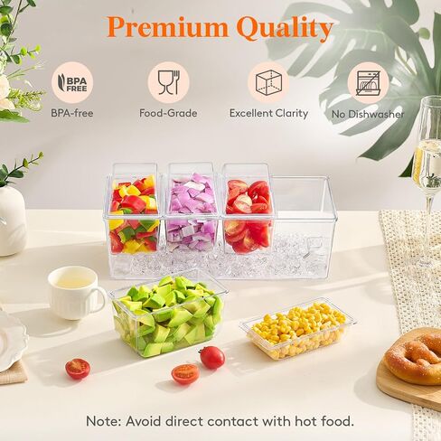 Lifewit Taco Bar Serving Set for Party with 5 Containers(2.5 Cup) & Components, Large Ice Chilled Condiment Caddy Organizer, Garnish Serving Tray Platter for Mimosa Bar Accessories, Fruit, Salad, Food in Saudi Arabia