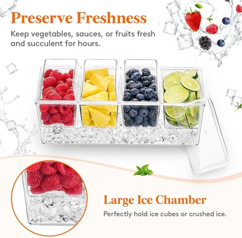 Lifewit Taco Bar Serving Set for Party with 5 Containers(2.5 Cup) & Components, Large Ice Chilled Condiment Caddy Organizer, Garnish Serving Tray Platter for Mimosa Bar Accessories, Fruit, Salad, Food in Saudi Arabia