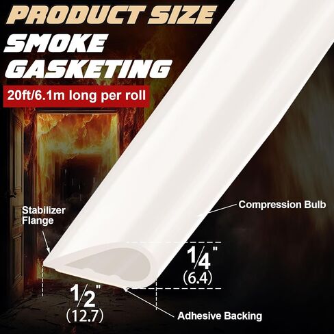 2 Pcs Adhesive Fire/Smoke Gasketing 0.5" W x 0.25" H x 20' l Silicone Rubber Gasket Seal Flexible Silicone Gasket Seal for Door Window Indoor Outdoor Commercial Weather Stripping in Saudi Arabia