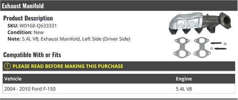 Left Driver Side Exhaust Manifold - Compatible with 2004-2010 Ford F-150 5.4L V8 in Saudi Arabia