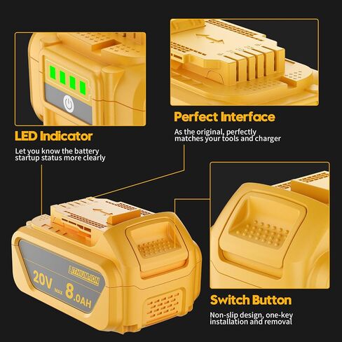 Upgraded 2Pack 8Ah Battery and Charger Combo for Dewalt 20V Max Battery and DCB102 20V Max Battery Charger for Dewalt 20V Lithium-ion Battery Replacement and DCB102 12V-20V Battery Charger Combo in Saudi Arabia