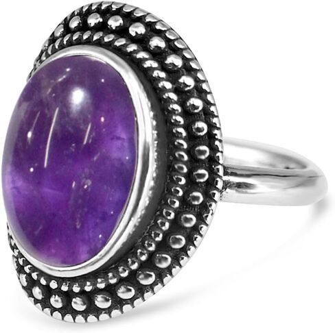 Natural Real Genuine Gemstone Ring,Antique Vintage Retro Silver Crystal Stone Bobo Bohemian Ring Jewelry for Women in Kuwait