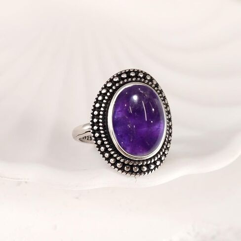Natural Real Genuine Gemstone Ring,Antique Vintage Retro Silver Crystal Stone Bobo Bohemian Ring Jewelry for Women in Kuwait