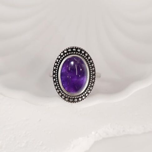 Natural Real Genuine Gemstone Ring,Antique Vintage Retro Silver Crystal Stone Bobo Bohemian Ring Jewelry for Women in Kuwait