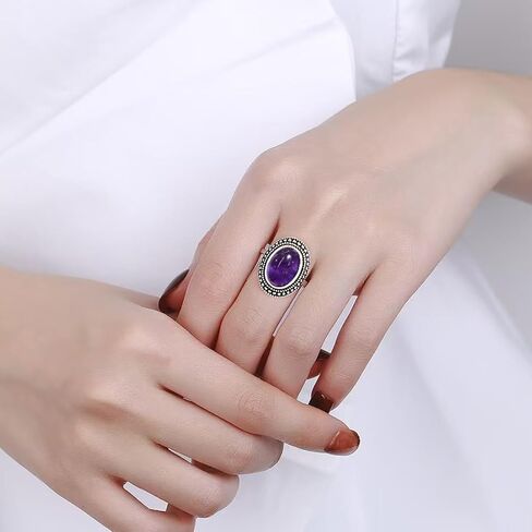 Natural Real Genuine Gemstone Ring,Antique Vintage Retro Silver Crystal Stone Bobo Bohemian Ring Jewelry for Women in Kuwait
