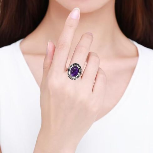 Natural Real Genuine Gemstone Ring,Antique Vintage Retro Silver Crystal Stone Bobo Bohemian Ring Jewelry for Women in Kuwait