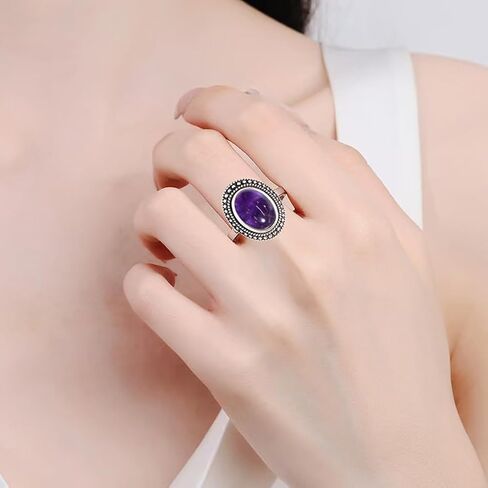 Natural Real Genuine Gemstone Ring,Antique Vintage Retro Silver Crystal Stone Bobo Bohemian Ring Jewelry for Women in Kuwait
