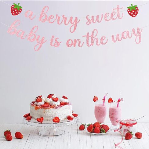 Strawberry Baby Shower Decorations Glitter Red a Berry Sweet Baby Is On The Way Banner for Baby Girl Strawberry Berry Baby Shower Decoration Berry First Birthday Gender Reveal Party Supplie in Kuwait
