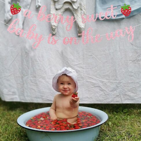 Strawberry Baby Shower Decorations Glitter Red a Berry Sweet Baby Is On The Way Banner for Baby Girl Strawberry Berry Baby Shower Decoration Berry First Birthday Gender Reveal Party Supplie in Kuwait