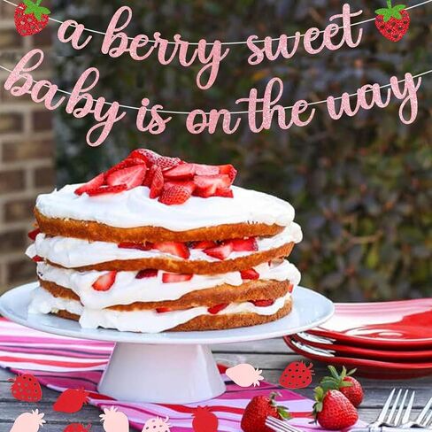 Strawberry Baby Shower Decorations Glitter Red a Berry Sweet Baby Is On The Way Banner for Baby Girl Strawberry Berry Baby Shower Decoration Berry First Birthday Gender Reveal Party Supplie in Kuwait