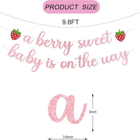 Strawberry Baby Shower Decorations Glitter Red a Berry Sweet Baby Is On The Way Banner for Baby Girl Strawberry Berry Baby Shower Decoration Berry First Birthday Gender Reveal Party Supplie in Kuwait