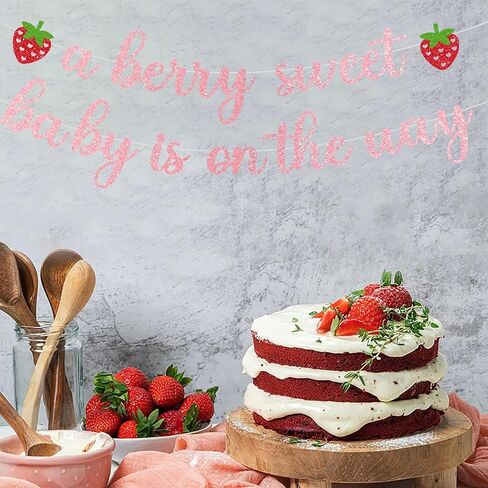 Strawberry Baby Shower Decorations Glitter Red a Berry Sweet Baby Is On The Way Banner for Baby Girl Strawberry Berry Baby Shower Decoration Berry First Birthday Gender Reveal Party Supplie in Kuwait
