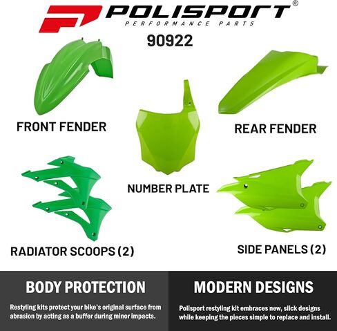 Polisport Motocross (MX) Replica Plastic Kit for Kawasaki KX 85/100/112 (2014-21) – OEM Quality, Durable, Flexible & Perfect Fit – Green in Saudi Arabia