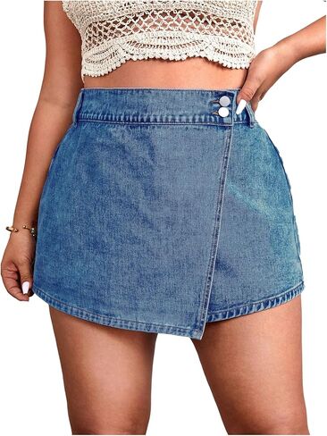 WDIRARA Women's Plus Size Wrap High Waisted Denim Skorts Asymmetrical Jean Skirt Shorts in Saudi Arabia