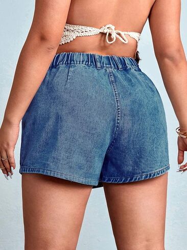 WDIRARA Women's Plus Size Wrap High Waisted Denim Skorts Asymmetrical Jean Skirt Shorts in Saudi Arabia