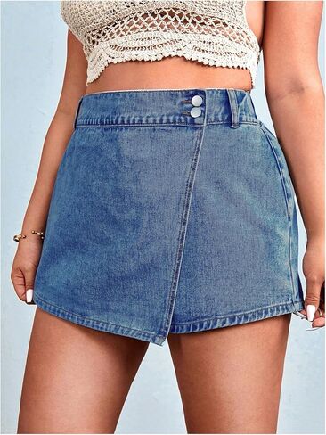 WDIRARA Women's Plus Size Wrap High Waisted Denim Skorts Asymmetrical Jean Skirt Shorts in Saudi Arabia