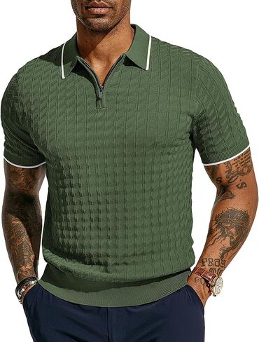 PJ PAUL JONES Men's Knit Polo Shirts Short Sleeve Quarter Zip Polo Shirt in Saudi Arabia