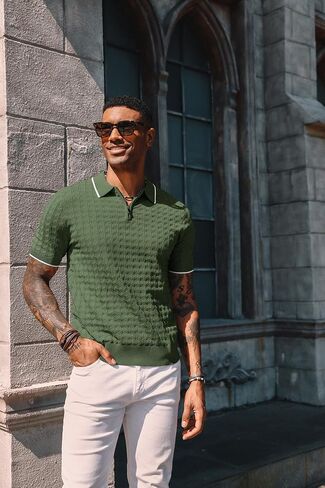 PJ PAUL JONES Men's Knit Polo Shirts Short Sleeve Quarter Zip Polo Shirt in Saudi Arabia