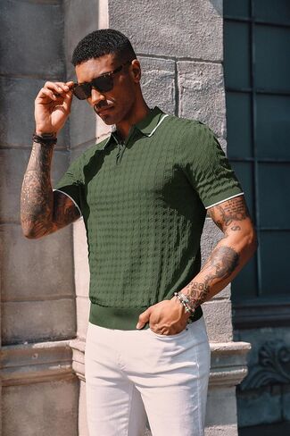 PJ PAUL JONES Men's Knit Polo Shirts Short Sleeve Quarter Zip Polo Shirt in Saudi Arabia