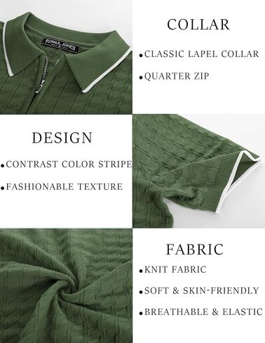 PJ PAUL JONES Men's Knit Polo Shirts Short Sleeve Quarter Zip Polo Shirt in Saudi Arabia