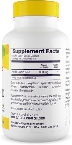 حمض ألفا ليبويك من هيلثي أوريجينز 300 ملجم (يدعم التمثيل الغذائي الصحي، مضاد للأكسدة، غير معدل وراثيًا، خالي من الغلوتين، نباتي)، 60 كبسولة نباتية in Kuwait