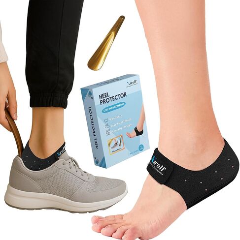 Heel Protectors with Shoe Horn, Heel Cups for Plantar Fasciitis, Heels Spur & Achilles Pain Relief, Cracked Heels, Reusable Foot Cushions for Men & Women (Large W 8-10 / M 8-10) in Saudi Arabia