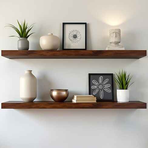 LA GRANGE RANGE® 23.6" Floating Shelves For Wall, 2x Pack Wall Shelves for Storage & Décor, Perfect for Bathroom, Bedroom, Kitchen, Living Room, Natural Wood Finish with Hidden Bracket (Glacial White) in Saudi Arabia