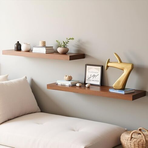 LA GRANGE RANGE® 23.6" Floating Shelves For Wall, 2x Pack Wall Shelves for Storage & Décor, Perfect for Bathroom, Bedroom, Kitchen, Living Room, Natural Wood Finish with Hidden Bracket (Glacial White) in Saudi Arabia