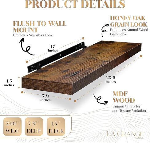 LA GRANGE RANGE® 23.6" Floating Shelves For Wall, 2x Pack Wall Shelves for Storage & Décor, Perfect for Bathroom, Bedroom, Kitchen, Living Room, Natural Wood Finish with Hidden Bracket (Glacial White) in Saudi Arabia