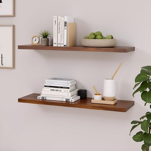 LA GRANGE RANGE® 23.6" Floating Shelves For Wall, 2x Pack Wall Shelves for Storage & Décor, Perfect for Bathroom, Bedroom, Kitchen, Living Room, Natural Wood Finish with Hidden Bracket (Glacial White) in Saudi Arabia
