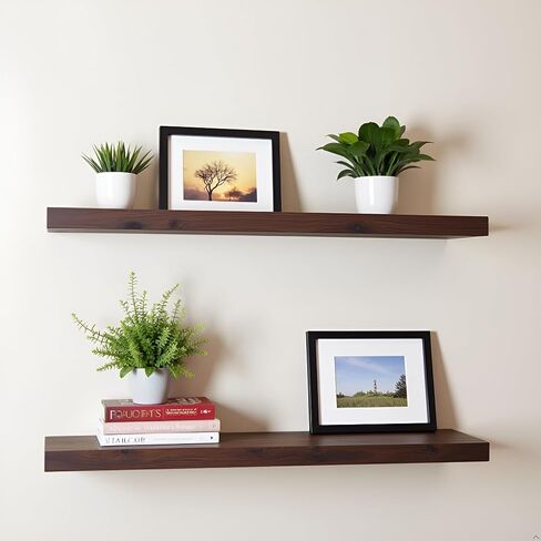 LA GRANGE RANGE® 23.6" Floating Shelves For Wall, 2x Pack Wall Shelves for Storage & Décor, Perfect for Bathroom, Bedroom, Kitchen, Living Room, Natural Wood Finish with Hidden Bracket (Glacial White) in Saudi Arabia