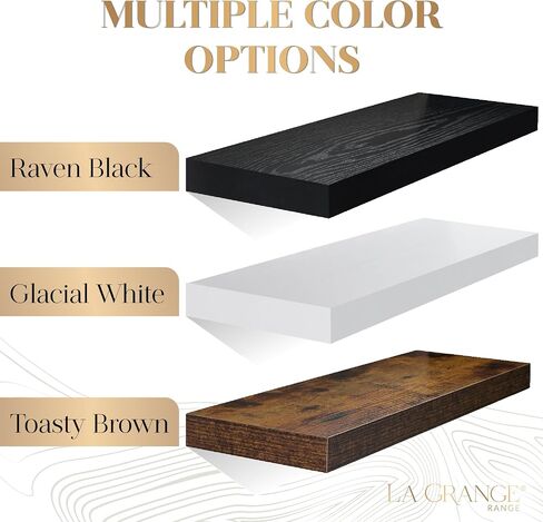 LA GRANGE RANGE® 23.6" Floating Shelves For Wall, 2x Pack Wall Shelves for Storage & Décor, Perfect for Bathroom, Bedroom, Kitchen, Living Room, Natural Wood Finish with Hidden Bracket (Glacial White) in Saudi Arabia