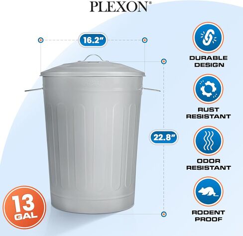 Plexon 13-Gallon Galvanized Steel Round Trash Can with Lid in Saudi Arabia
