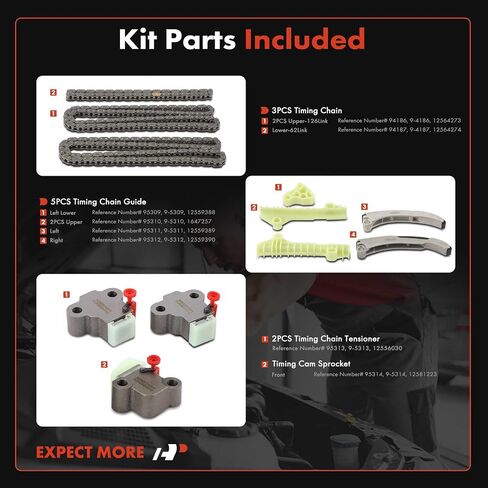 A-Premium Engine Timing Chain Kit W/Sprocket & Tensioner & Guide Compatible with Cadillac, Buick & Oldsmobile - SRX, DTS, STS, XLR, Lucerne, Allante, DeVille, Eldorado, Seville, Aurora - V8 4.0L 4.6L in Saudi Arabia