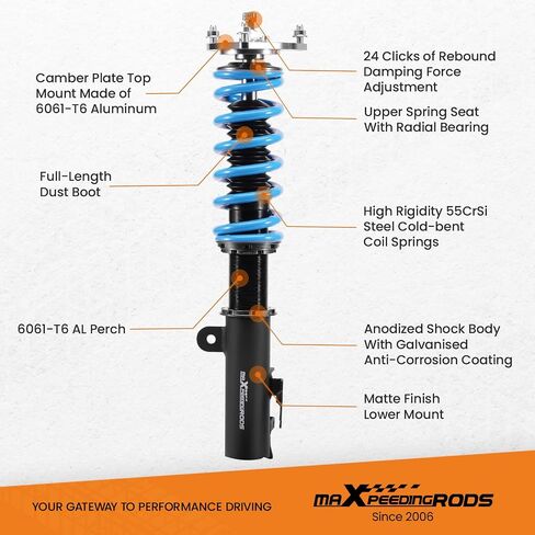 maxpeedingrods coilover ل toyota RAV4 2006-2012 ، 24 مستويات مثبطات قابلة للتعديل ملفات التعليق طقم ، تعديل ارتفاع ركوب T6 ترقية مجموعات خفض الأزرق in Saudi Arabia