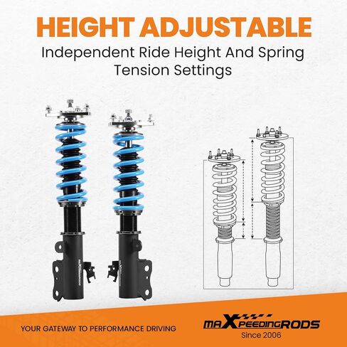 maxpeedingrods coilover ل toyota RAV4 2006-2012 ، 24 مستويات مثبطات قابلة للتعديل ملفات التعليق طقم ، تعديل ارتفاع ركوب T6 ترقية مجموعات خفض الأزرق in Saudi Arabia