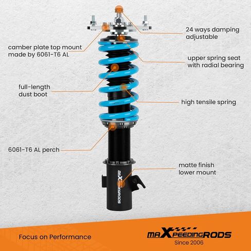 MaxPeedingRods Coilover لـ Subaru Impreza WRX 2000-2007 ، STI 2000-2004 ، لـ Subaru Forester 2003-2008 ، 24 مستويات قابلة للتعديل مع مجموعة Coilover Attrable ، طقم خفض الارتفاع T6. in Saudi Arabia