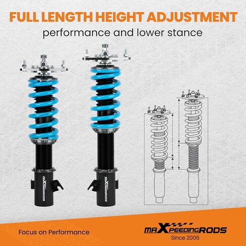 MaxPeedingRods Coilover لـ Subaru Impreza WRX 2000-2007 ، STI 2000-2004 ، لـ Subaru Forester 2003-2008 ، 24 مستويات قابلة للتعديل مع مجموعة Coilover Attrable ، طقم خفض الارتفاع T6. in Saudi Arabia
