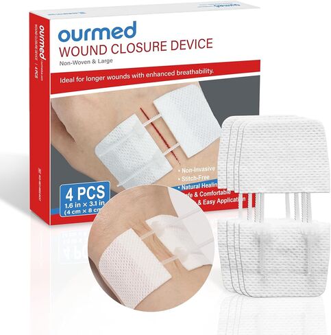 Wound Closure Strips(0.6"x 3.1" - 4 Pcs), Butterfly Bandages for Wound Care, Steri Emergency Laceration Closures Without Stitches for Outdoors Use. in Kuwait