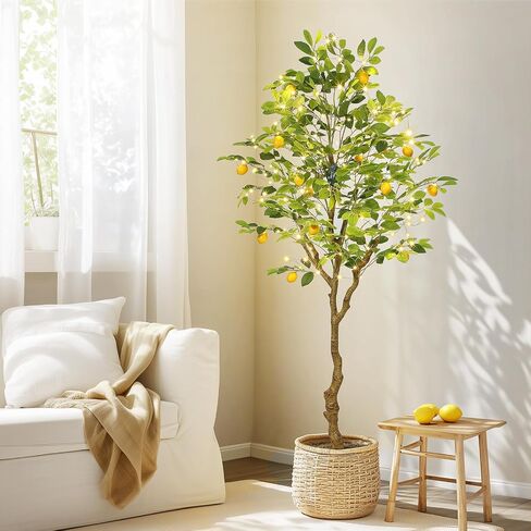 GarveeHome 6FT Artificial Lemon Tree Indoor, Pre Potted Faux Lemon Tree with Realistic Fruit and Lifelike Leaves, Fake Lemom Plant with 100 Lights for Indoor Home Decor Office Living Room in Saudi Arabia