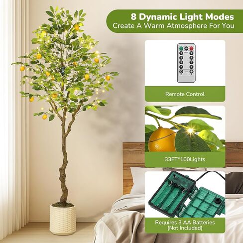 GarveeHome 6FT Artificial Lemon Tree Indoor, Pre Potted Faux Lemon Tree with Realistic Fruit and Lifelike Leaves, Fake Lemom Plant with 100 Lights for Indoor Home Decor Office Living Room in Saudi Arabia