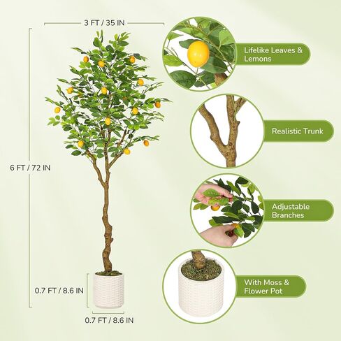 GarveeHome 6FT Artificial Lemon Tree Indoor, Pre Potted Faux Lemon Tree with Realistic Fruit and Lifelike Leaves, Fake Lemom Plant with 100 Lights for Indoor Home Decor Office Living Room in Saudi Arabia